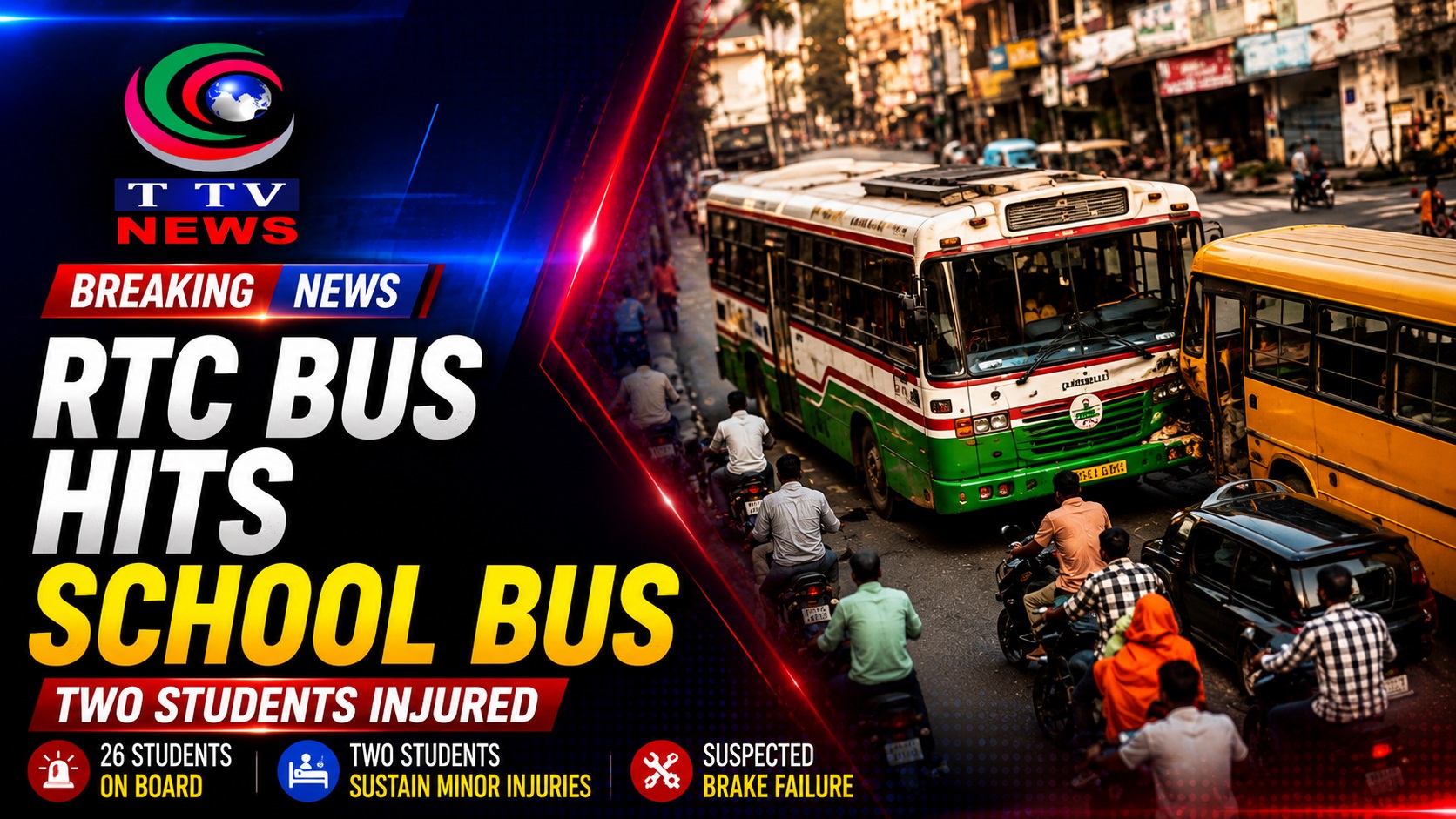 Two Students Injured as RTC Bus Collides With School Bus in Jagtial