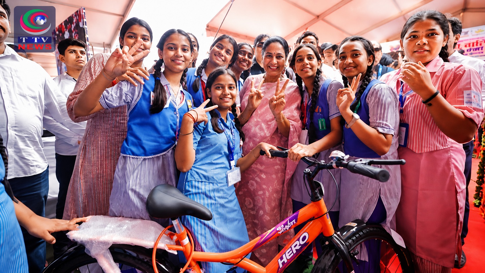 Delhi CM Rekha Gupta Distributes Bicycles to Over 3,000 Class IX Girls