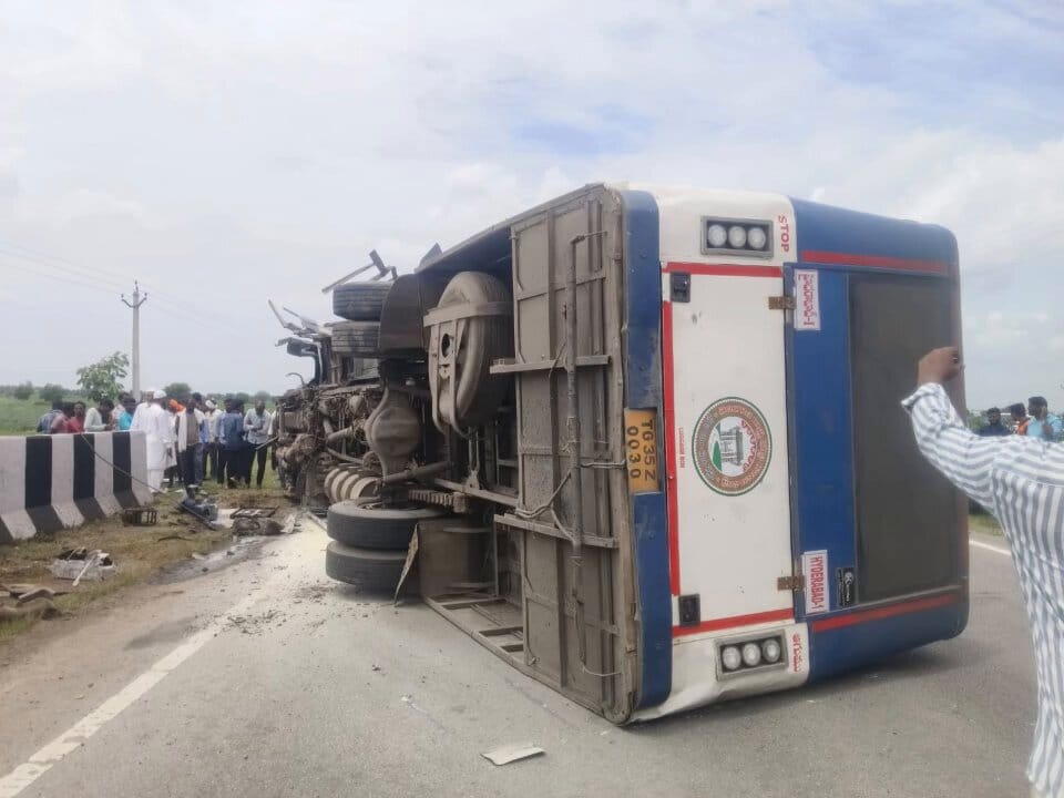 RTC Bus Overturns Near Jukkal in Kamareddy, Driver Loses Life