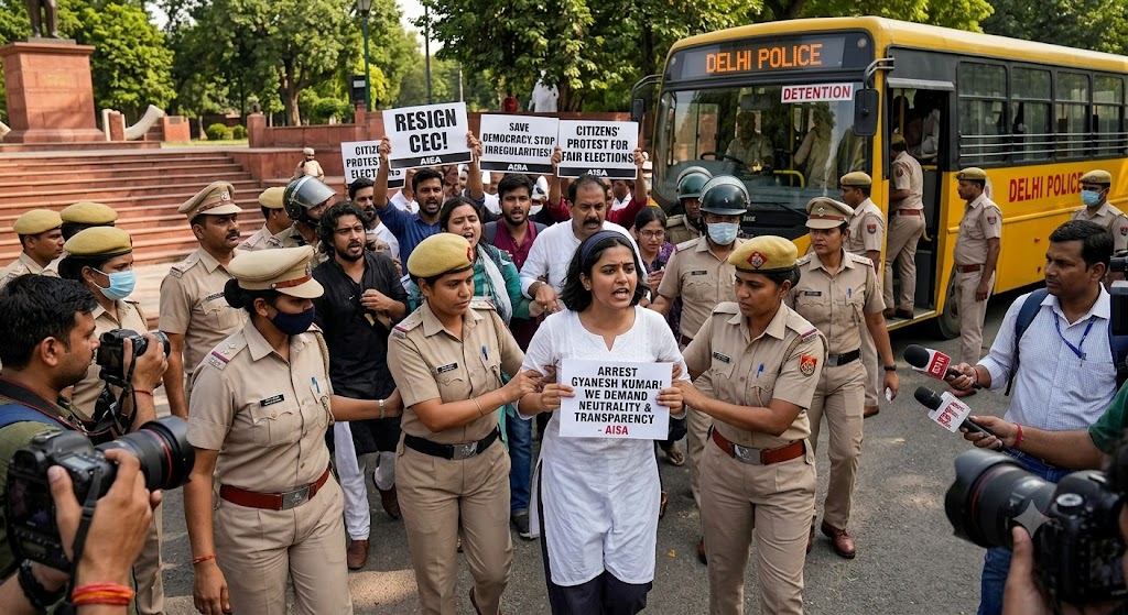 New Delhi: Protesters Demanding CEC Gyanesh Kumar’s Arrest Detained