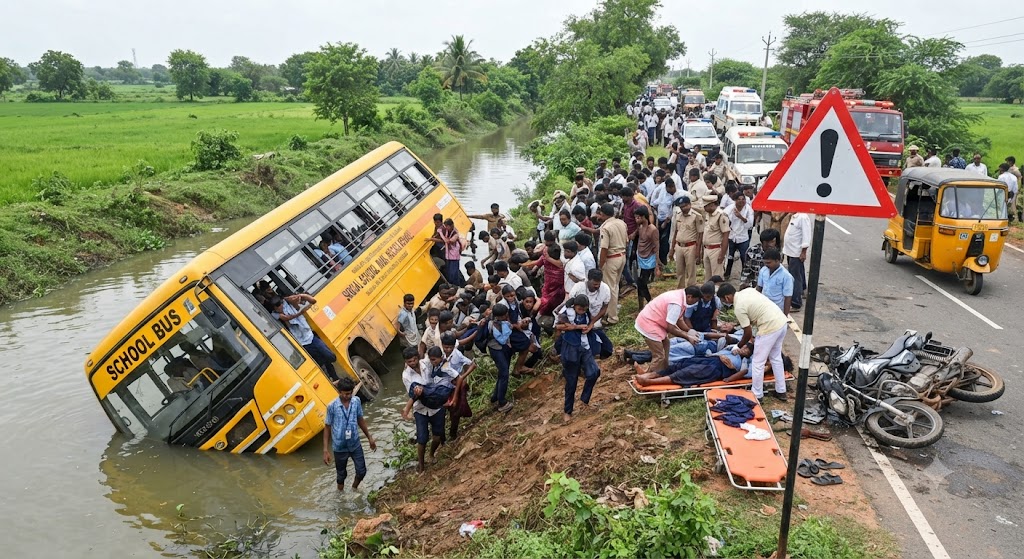Eluru: School Bus Overturns After Collision, 30 Students Injured
