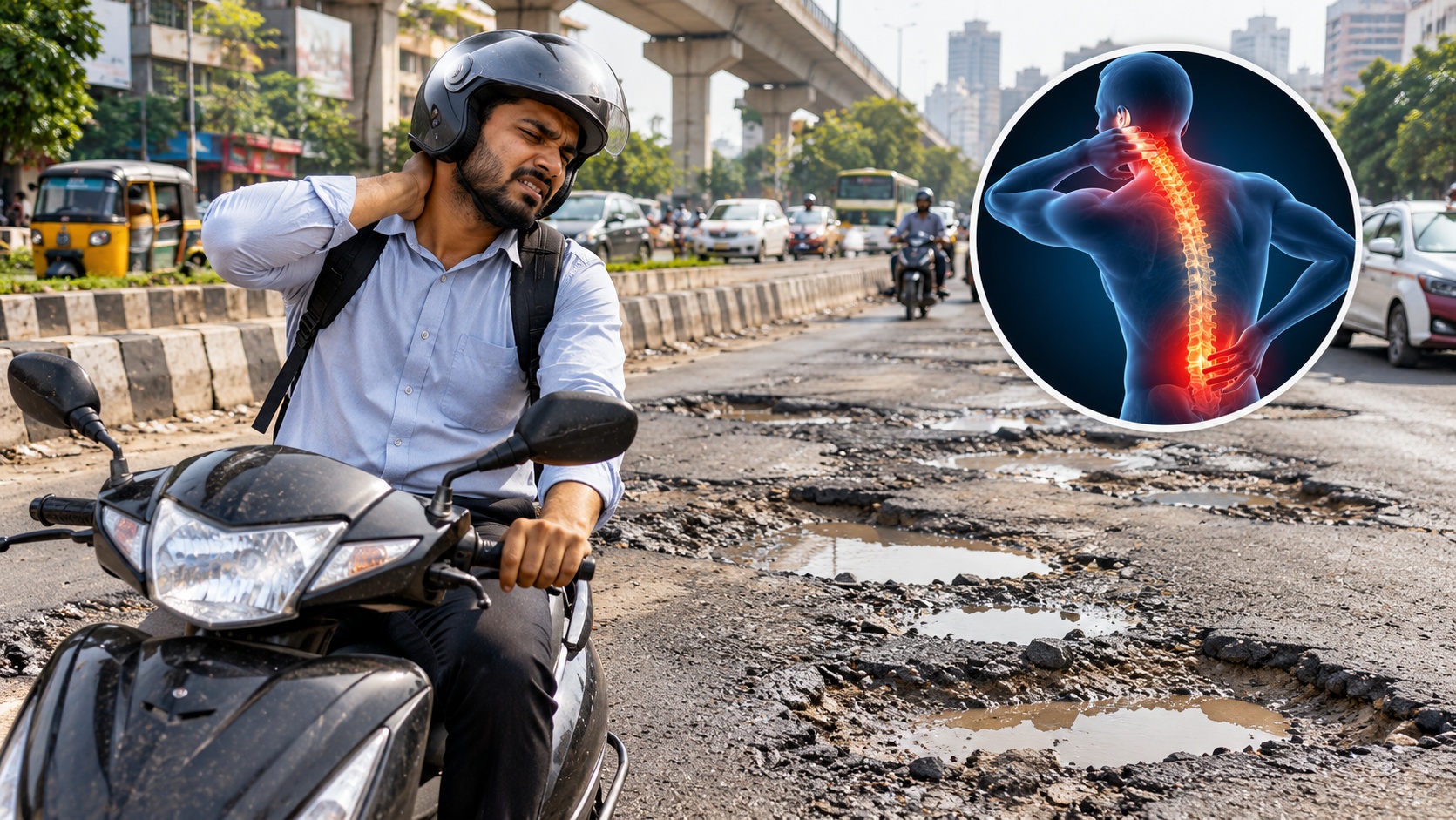 Hyderabad Doctors Warn of Rising Back and Neck Pain Due to Long Commutes and Bad Roads